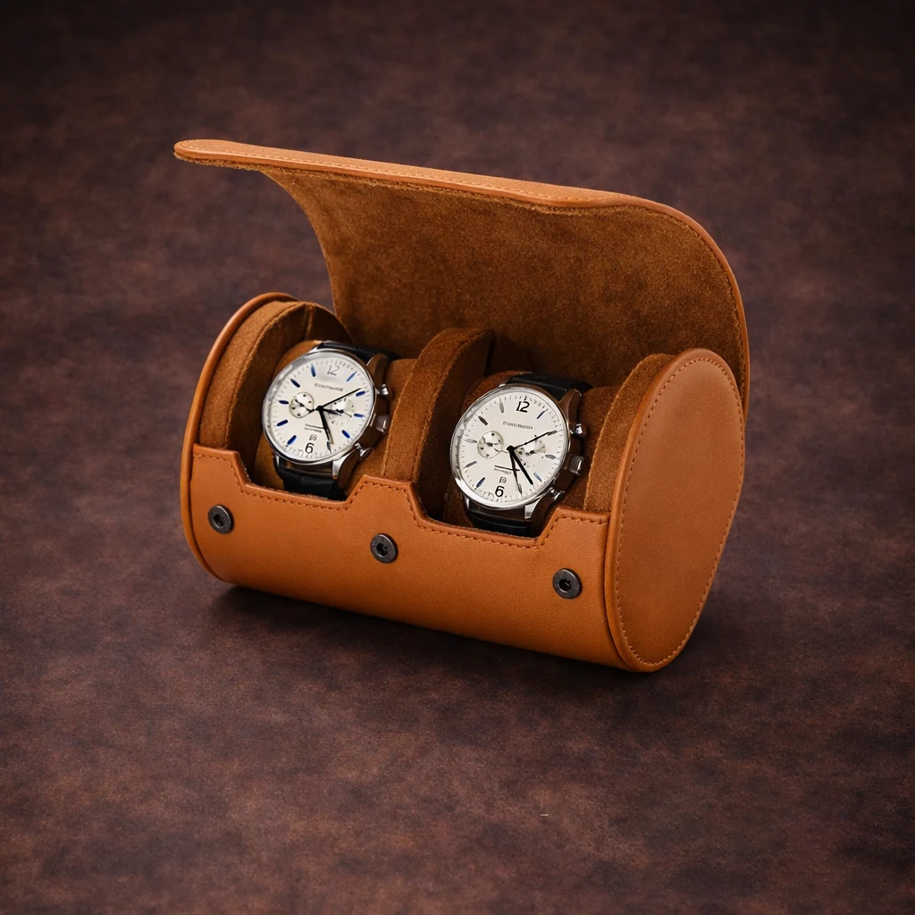 Classic leather clamshell watch box